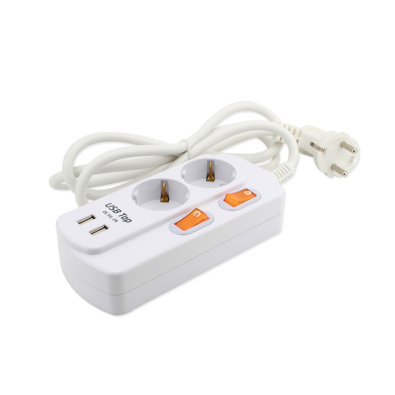 1,5 m 2 outlets EU szabványos aljzat 2 USB -porttal és 2 egyedi kapcsolóval 1,5 m 2 outlets EU szabványos aljzat 2 USB -porttal és 2 egyedi kapcsolóval