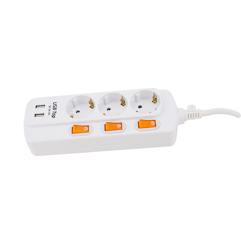 Kémiai ellenállás 3 kimenetelű EU szabványos aljzat 2 USB -porttal és 3 egyedi kapcsolóval Kémiai ellenállás 3 kimenetelű EU szabványos aljzat 2 USB -porttal és 3 egyedi kapcsolóval
