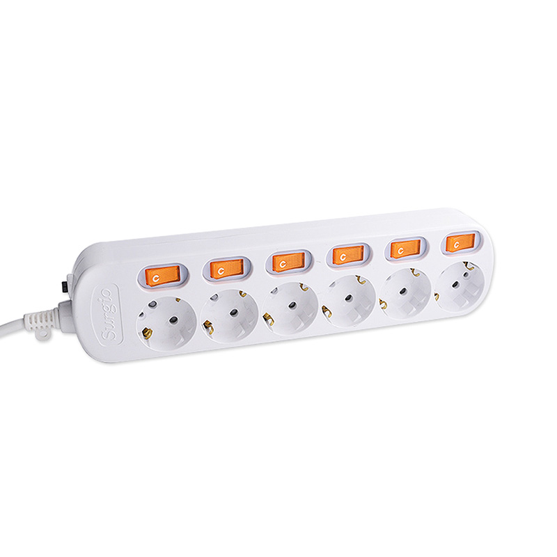Gyors telepítés 6 outlets EU szabványos aljzat független kapcsolóval Gyors telepítés 6 outlets EU szabványos aljzat független kapcsolóval